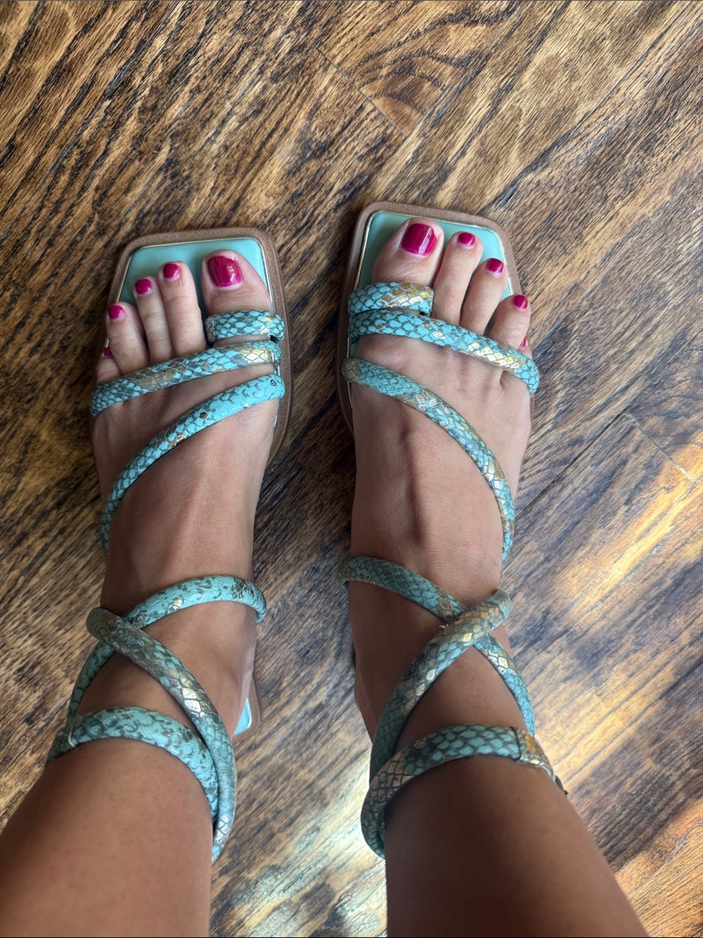 Vince Camuto Aqua Snake-Print Wrap Sandals